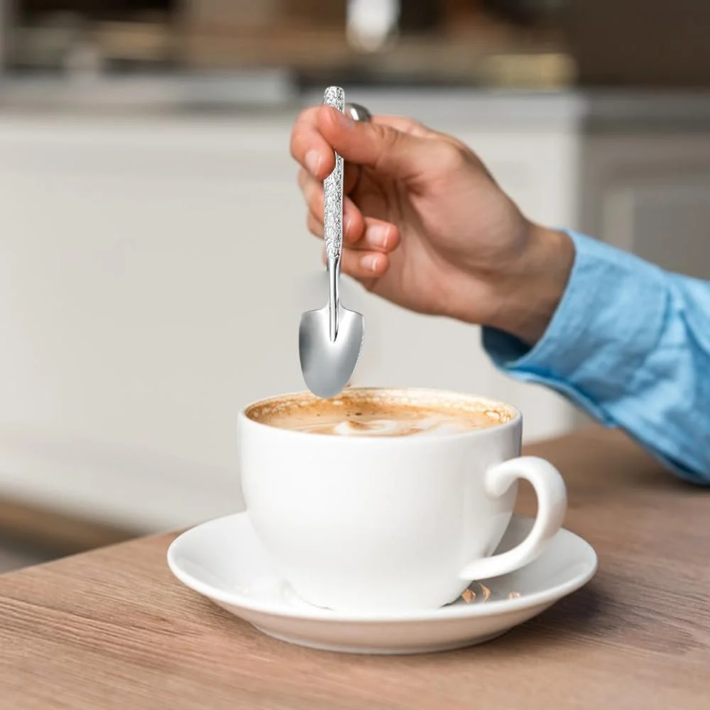 Набор из 8 серебряных кофейных ложек, ложка для смешивания в форме лопаты, квадратная десертная ложка, многоцелевая премиальная ложка из нержавеющей стали, подходит для молока, пива, чая, фото №4