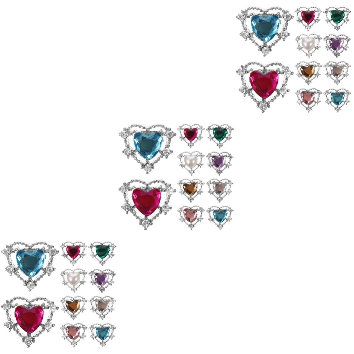 Прикраса для нігтів Серце FRCOLOR 30шт Стрази, різнокольорові блискітки, фото №1