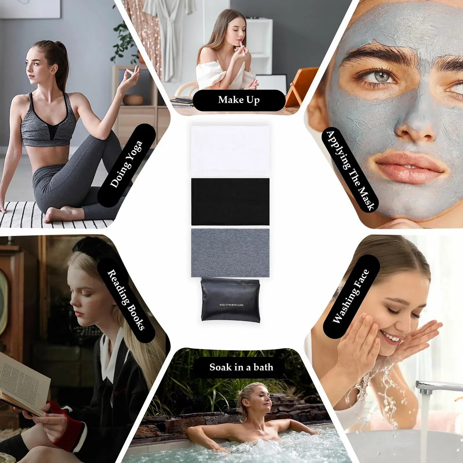 Набір широких пов'язок на голову (3 шт.), еластичні, фото №7