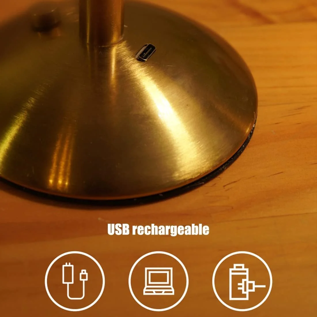 Бездротова світлодіодна настільна лампа акумулятор 1800 мАгод, 3 Вт, сенсорне керування, 3 кольори світла золотиста, фото №7