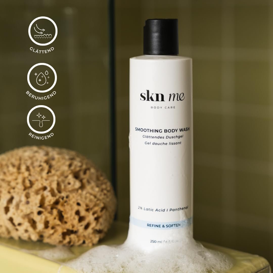 Разглаживающий гель для душа AHA-Exfoliating с ромашкой и пантенолом от фолликулярного кератоза веганский, фото №2