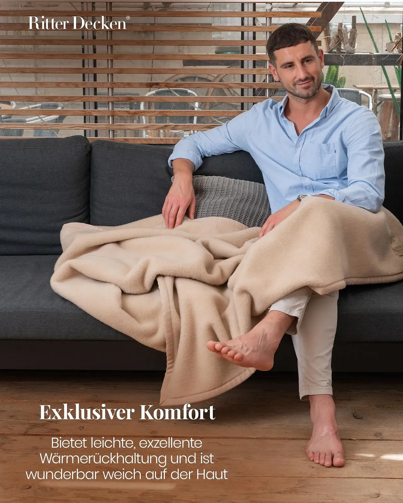 Покривало Ritter Decken Cashmera Кашемір, 150 x 200 см, кремовий, зроблено в Німеччині, фото №3