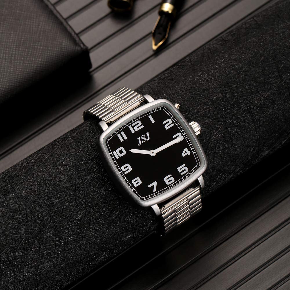 Квадратные VISIONU TGSW-1710G Часы с Немецкой Речью, Функцией Будильника, Голосовой Функцией Времени и Даты, Черный Циферблат, Стальной Ремешок, фото №5