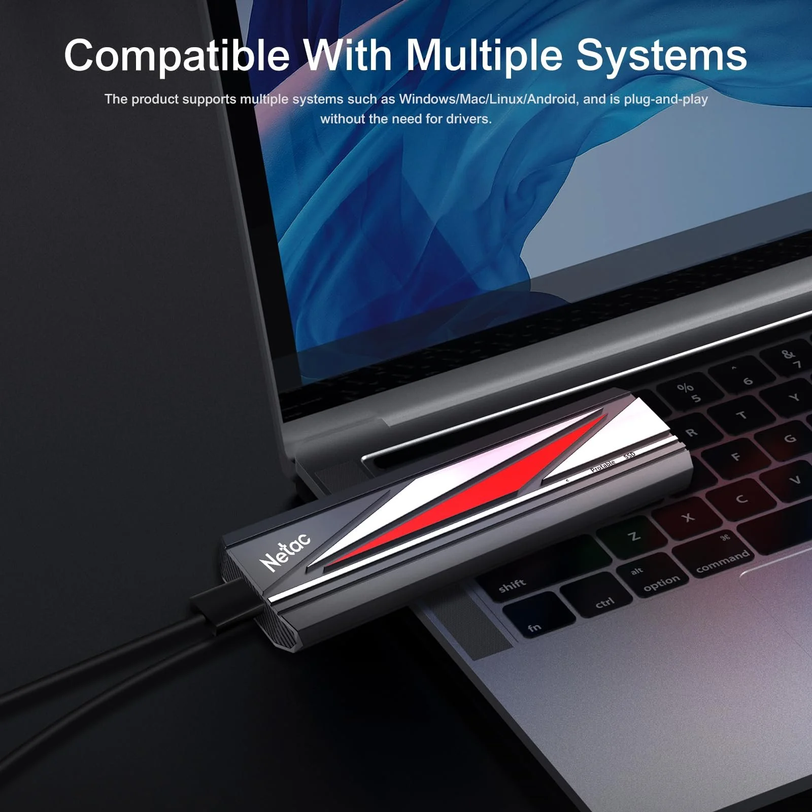 Зовнішній SSD Netac 512GB USB 3.2 Gen2X2 2000 MB/s Чорний/Червоний/Сріблястий, фото №5
