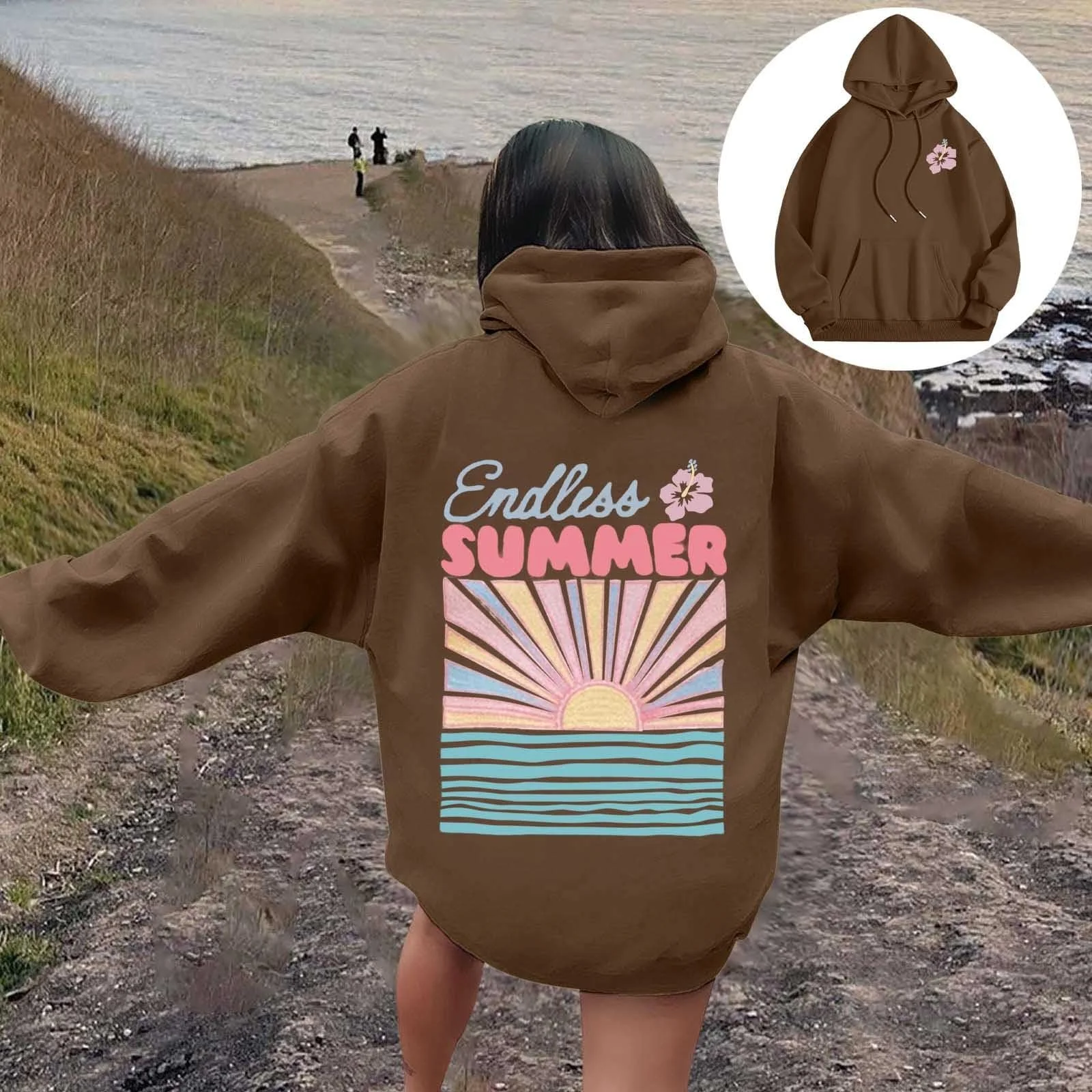 2025 - Милые однотонные худи для женщин, девочек-подростков, эстетичная флисовая однотонная толстовка, пуловер с длинными рукавами, базовый топ, женская толстовка с капюшоном, фото №4