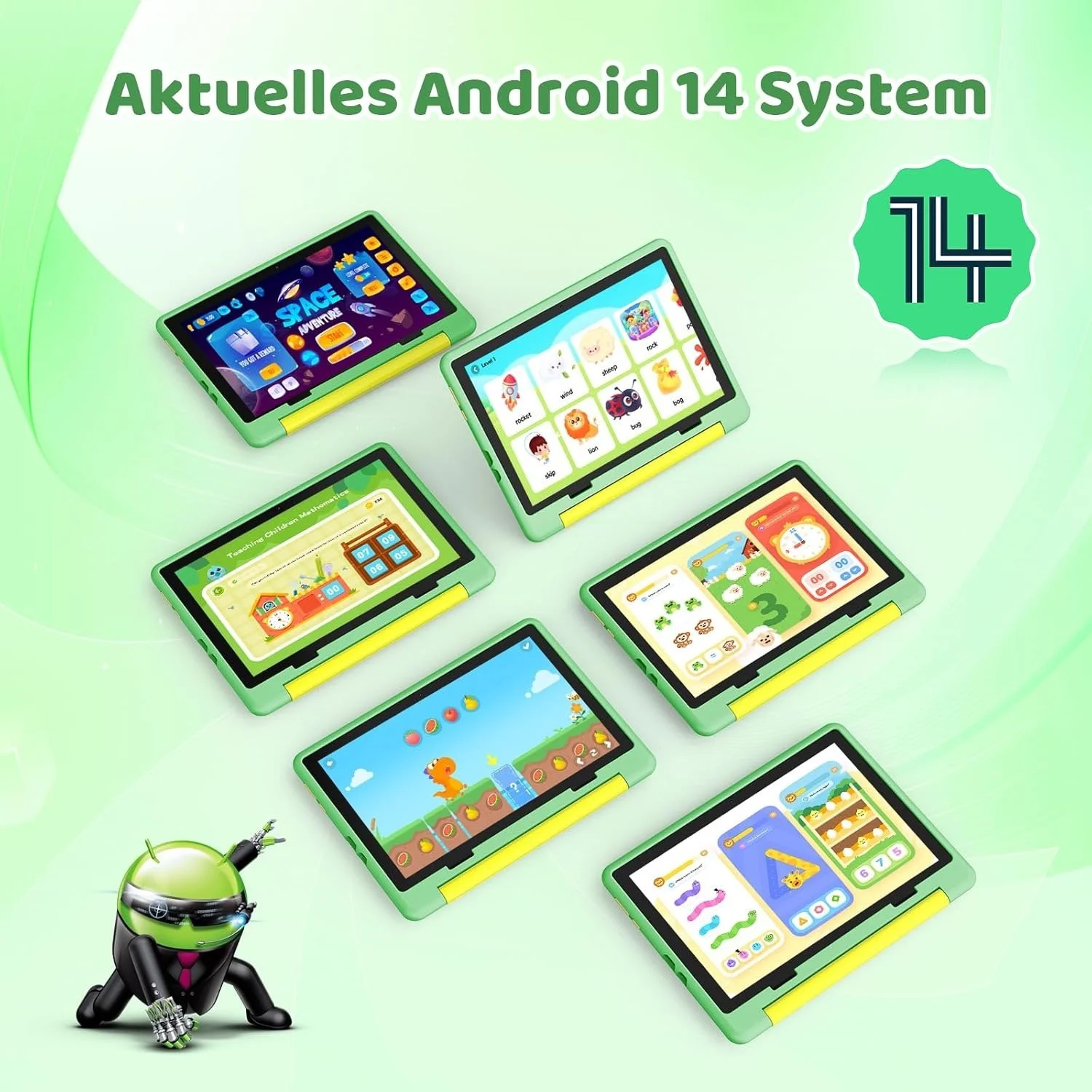 Планшет Ugrihach KT1028 3+11 ГБ/64 ГБ 8 ядер Android 14 Black Планшет + Green Чохол, фото №3