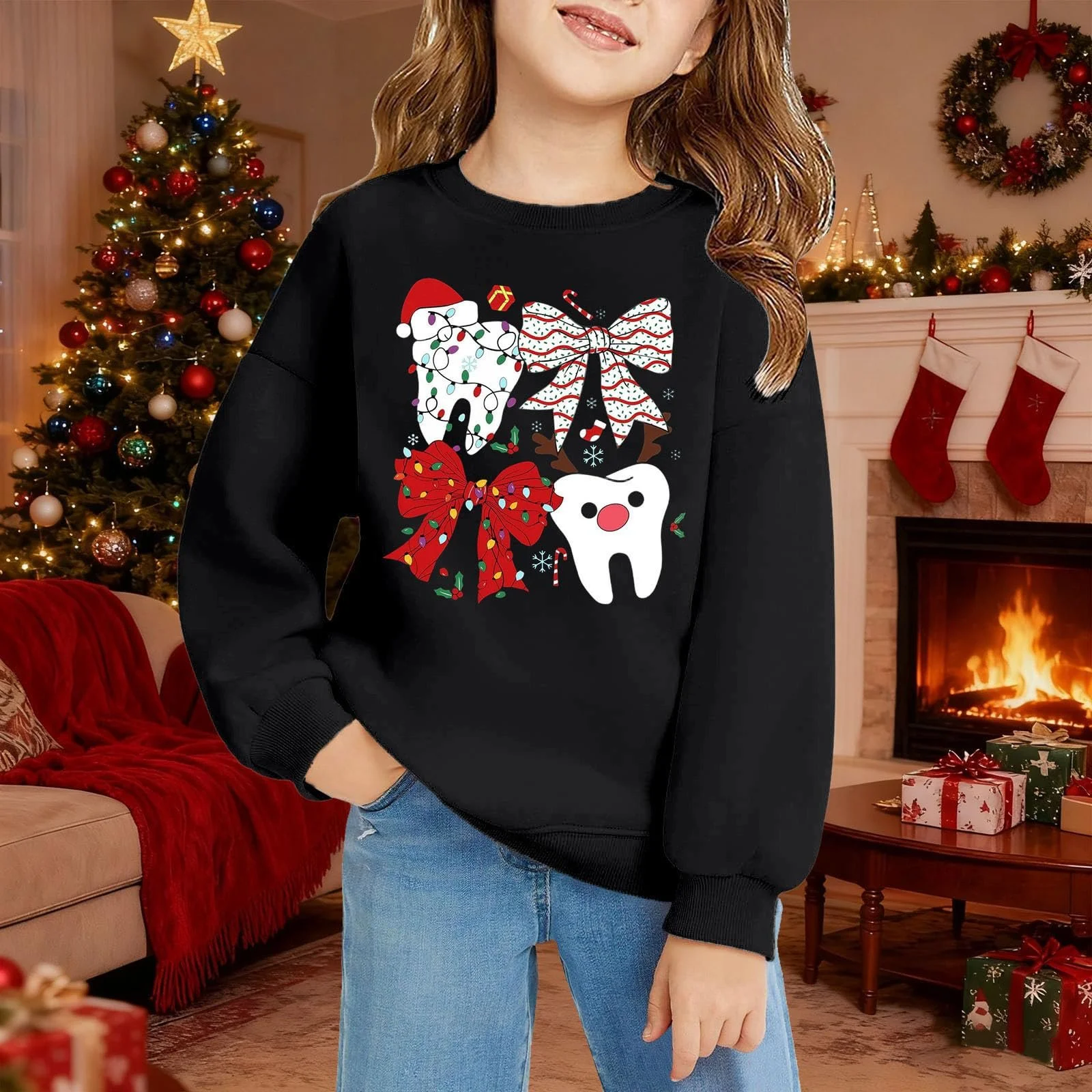 Пуловер для девочки - Детский пуловер Повседневная рубашка с длинными рукавами для девочек и мальчиков Мягкий флис Уютная зимняя и праздничная одежда Праздничная игровая одежда, фото №3