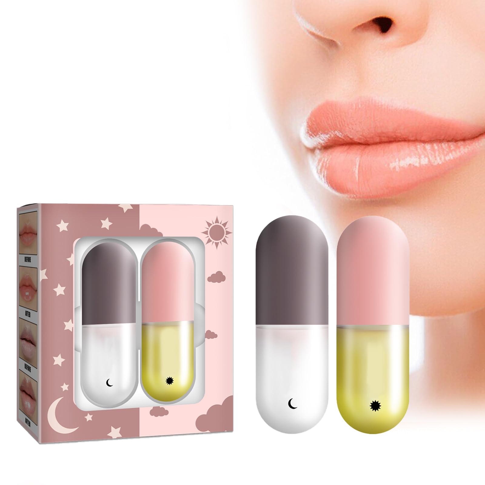 Набор для губ 2 шт. Lip Filler Natural Lip Filler Lip Gloss Lip Enhancer and Lip Care Serum Day & Night Cream, фото №1