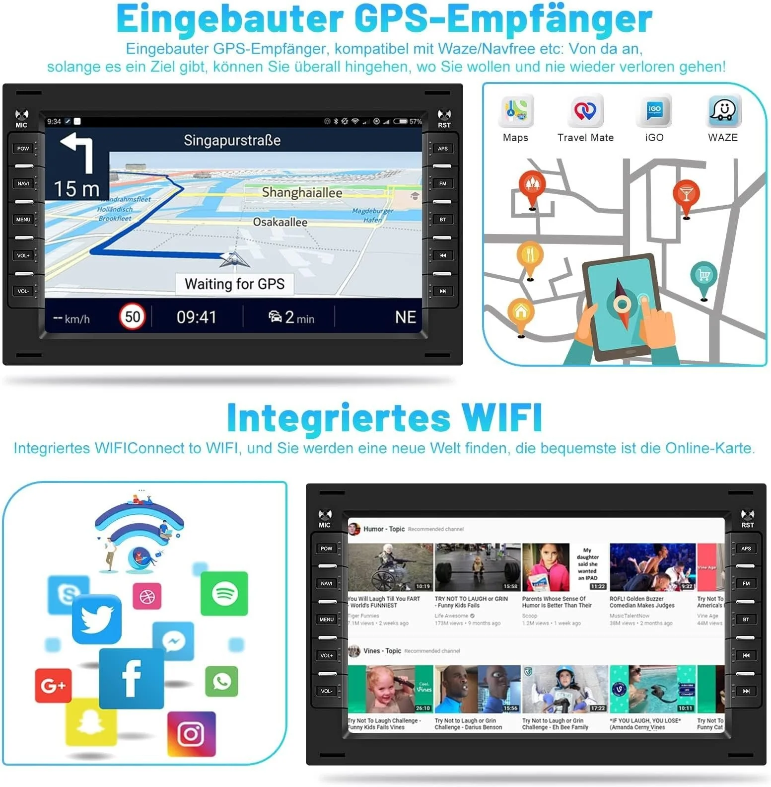 Автомагнітола SIXTOP Car Radio for VW T5 Golf 4 Bora Polo MK5 Sharan Jetta Peugeot 307 / 7'' / USB / WIFI / Bluetooth / Android13 / Black, фото №2