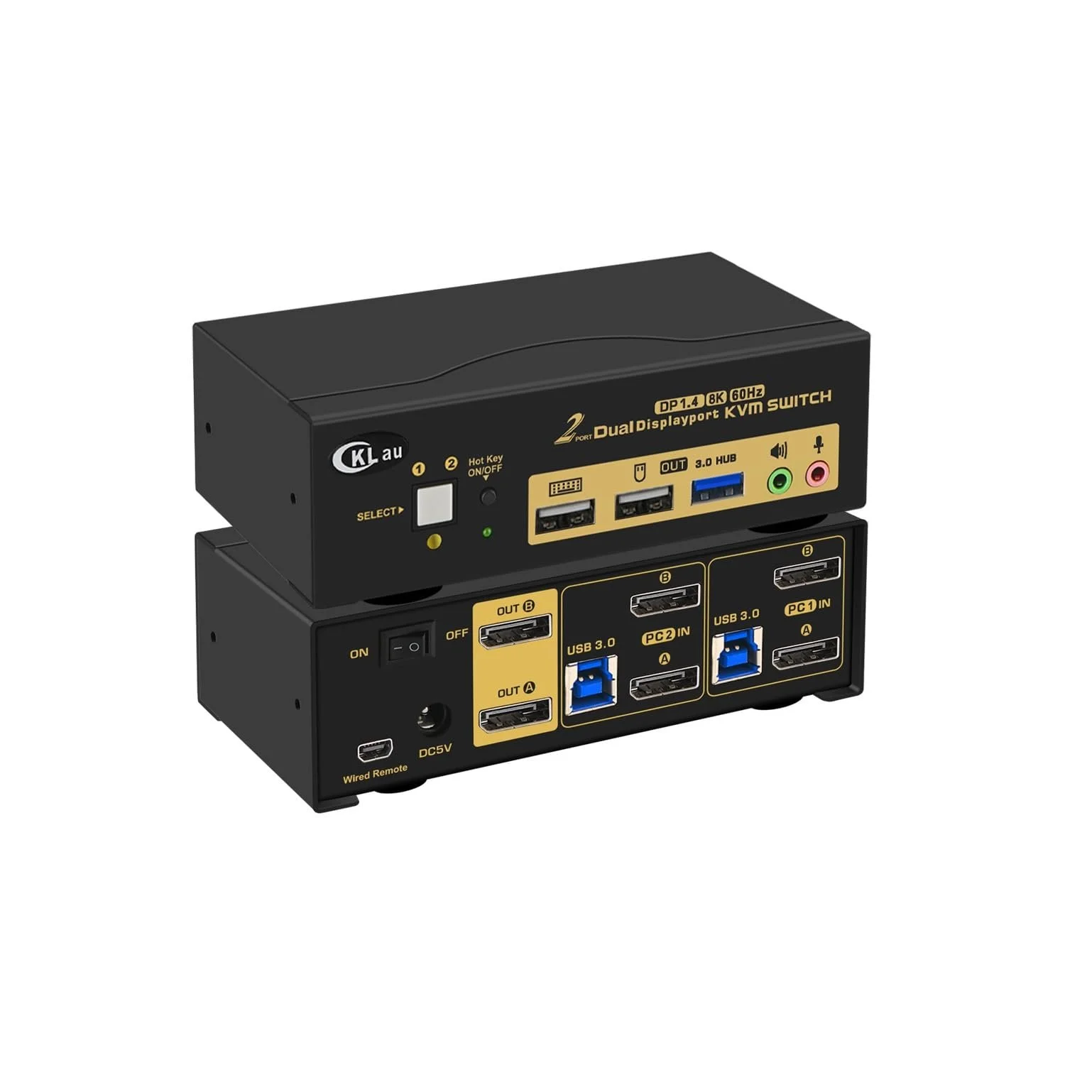 KVM-перемикач Cklau 622DP-4 / 2 USB 3.0 / Displayport 1.4 / 4K-144Hz / 8K-30Hz / Чорний, фото №1