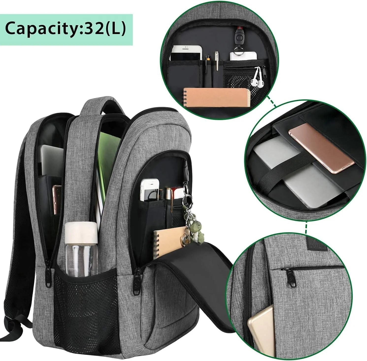 Рюкзак для ноутбука MATEIN Multifunction USB 15.6 дюймов Grey, фото №2 Рюкзак для ноутбука MATEIN Multifunction USB 15.6 дюймов Grey, фото №2