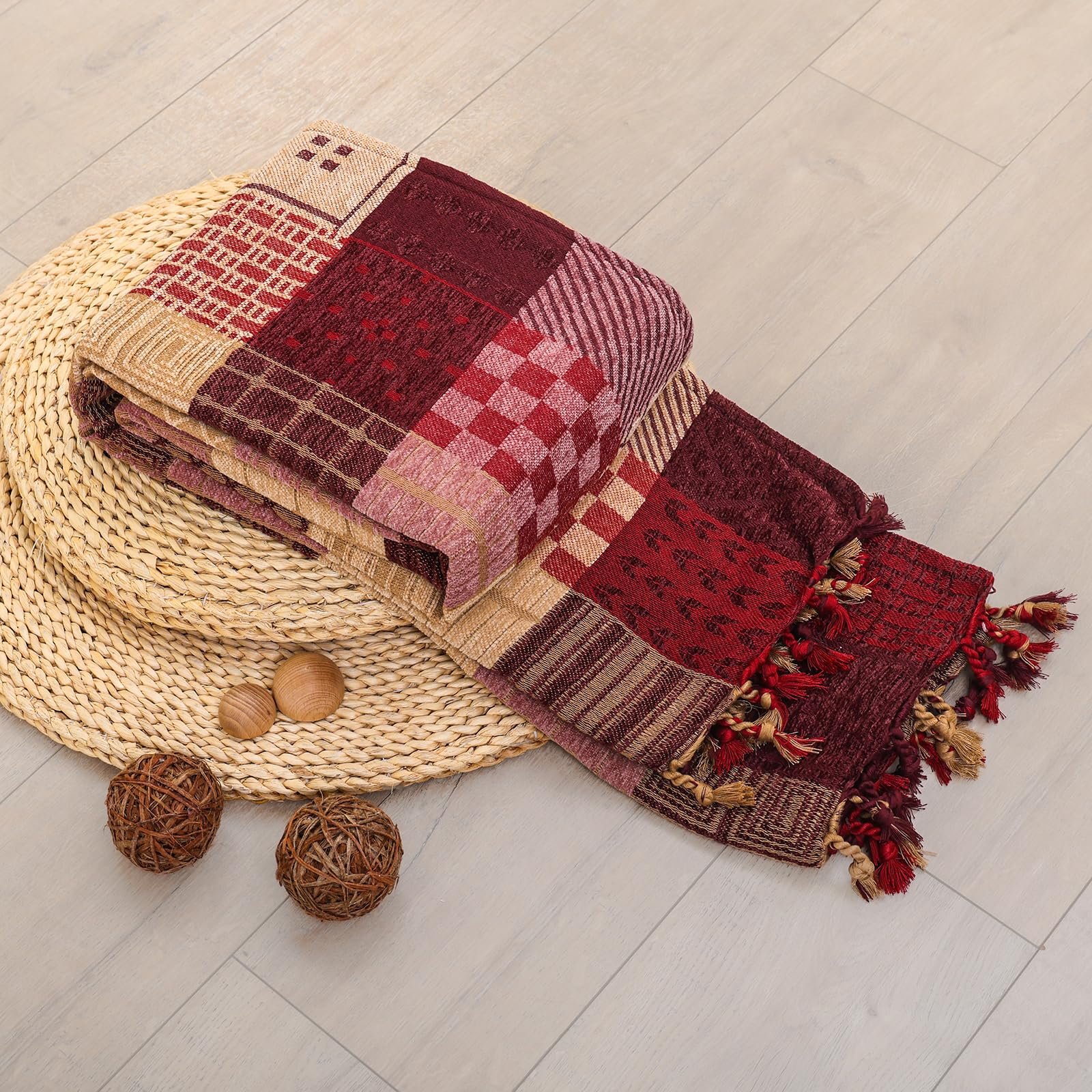 Покривало ткане Chenille HOORDRY Візерунок, двосторонній плед з бахромою, фото №11