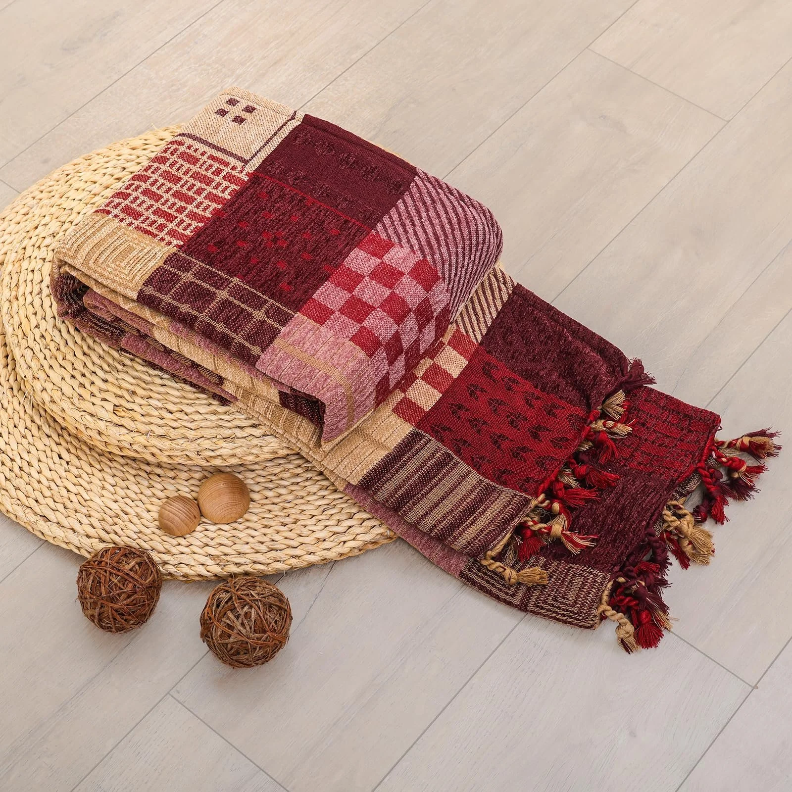 Покривало ткане Chenille HOORDRY Візерунок, двосторонній плед з бахромою, фото №11