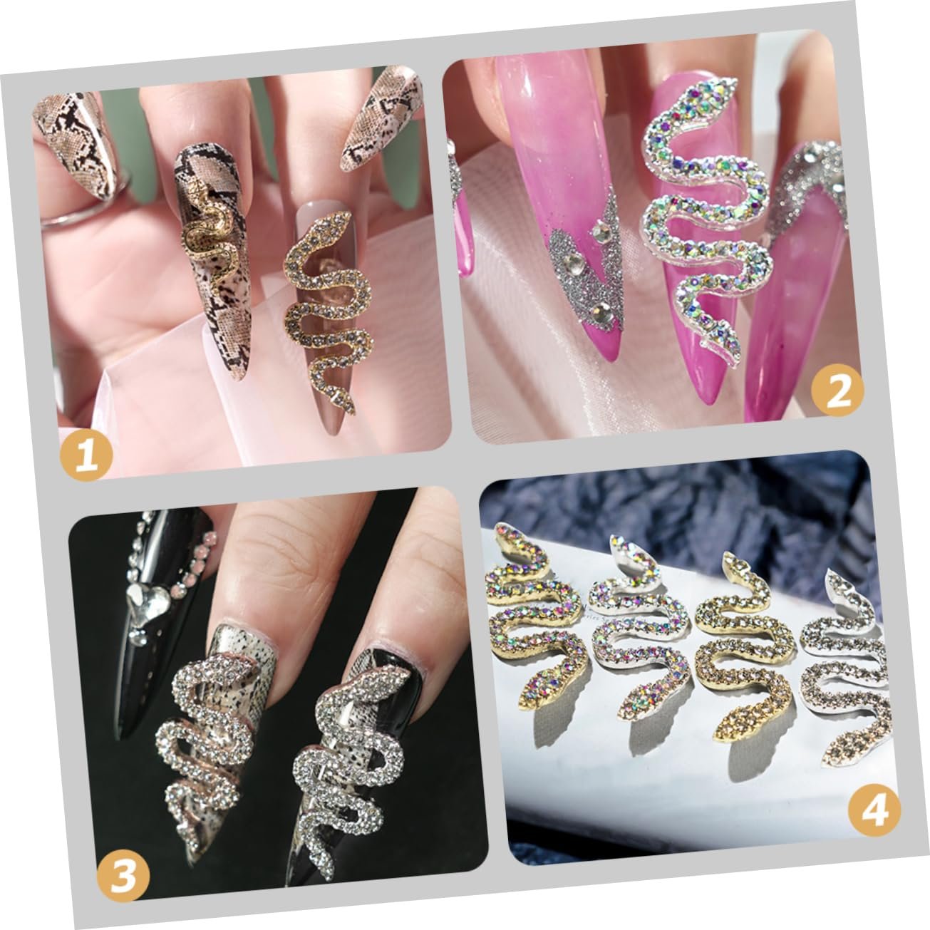 Украшения для ногтей в виде змей, 7 шт., сплав, камни для маникюра, подвески в виде змей, украшения для дизайна ногтей, фото №3