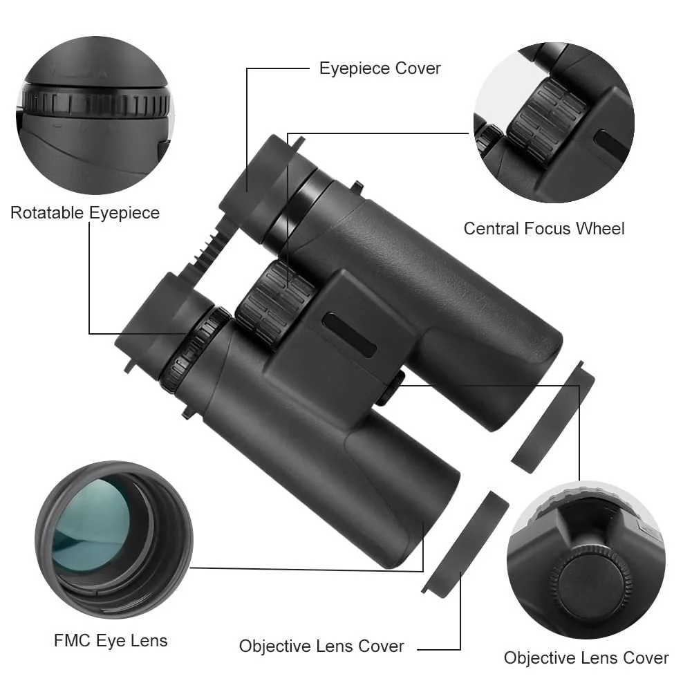 Бінокль OYU 10x42 HD Компактний Водонепроникний FMC Чорний, фото №7