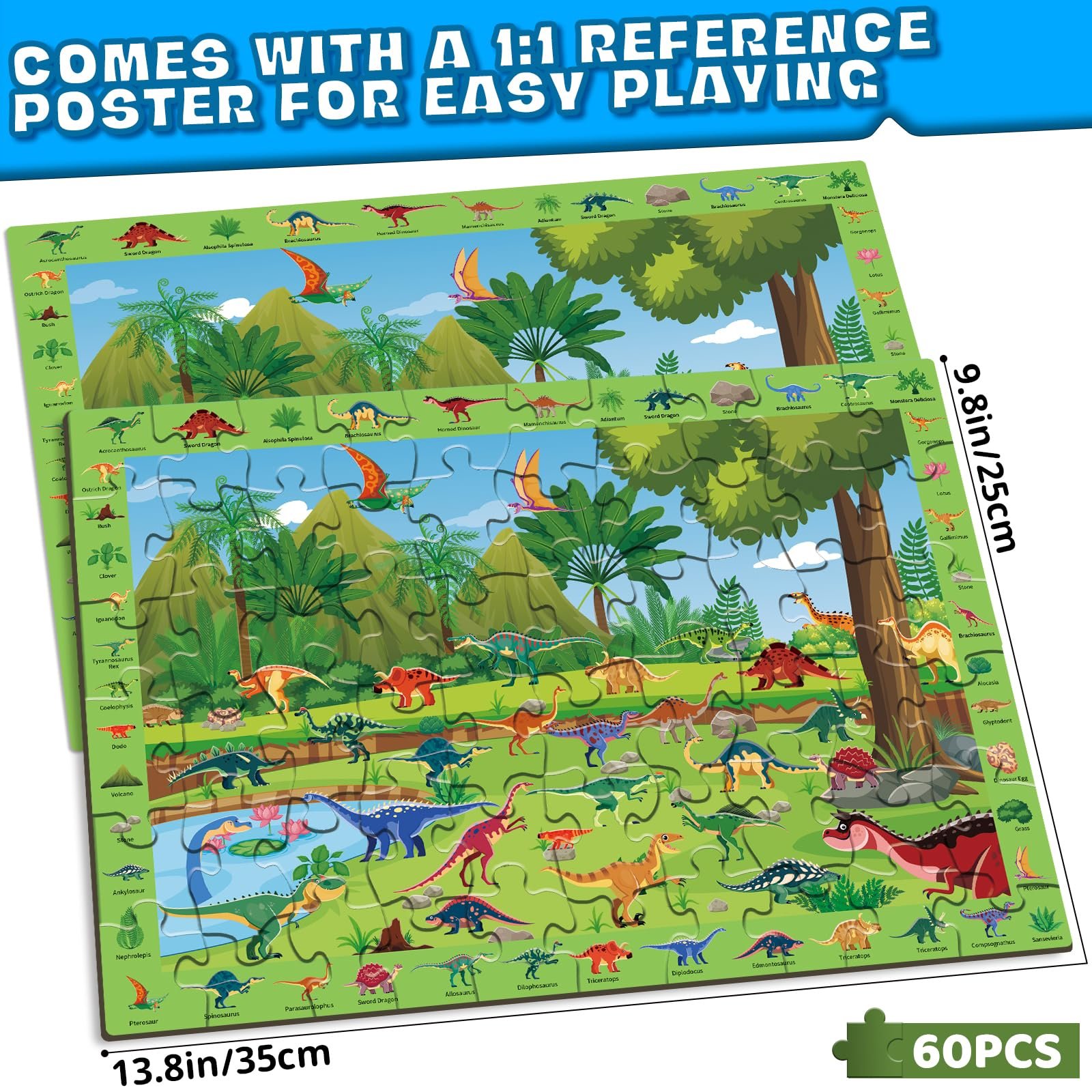 Пазлы для детей 4 x 60 деталей Динозавры Ферма Лесные животные Морской мир, фото №6 Пазлы для детей 4 x 60 деталей Динозавры Ферма Лесные животные Морской мир, фото №6