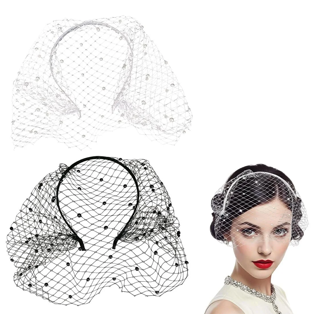 Набір з 2 Хелловін обручів на голову з сітчастою вуаллю, фото №1