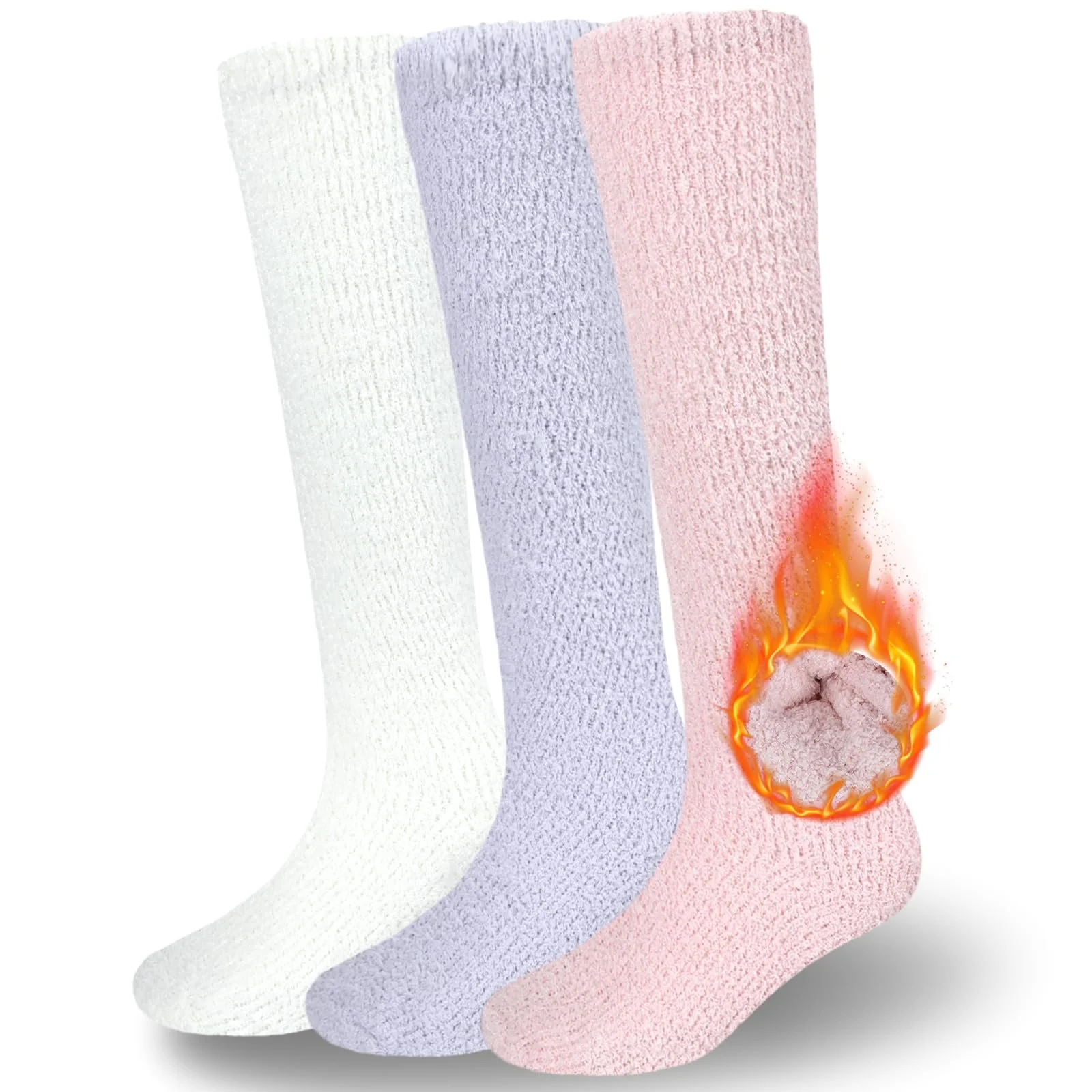 Женские носки Fadcaer до колен, 3 пары, пушистые, теплые, из кораллового флиса, выше колена, фото №1