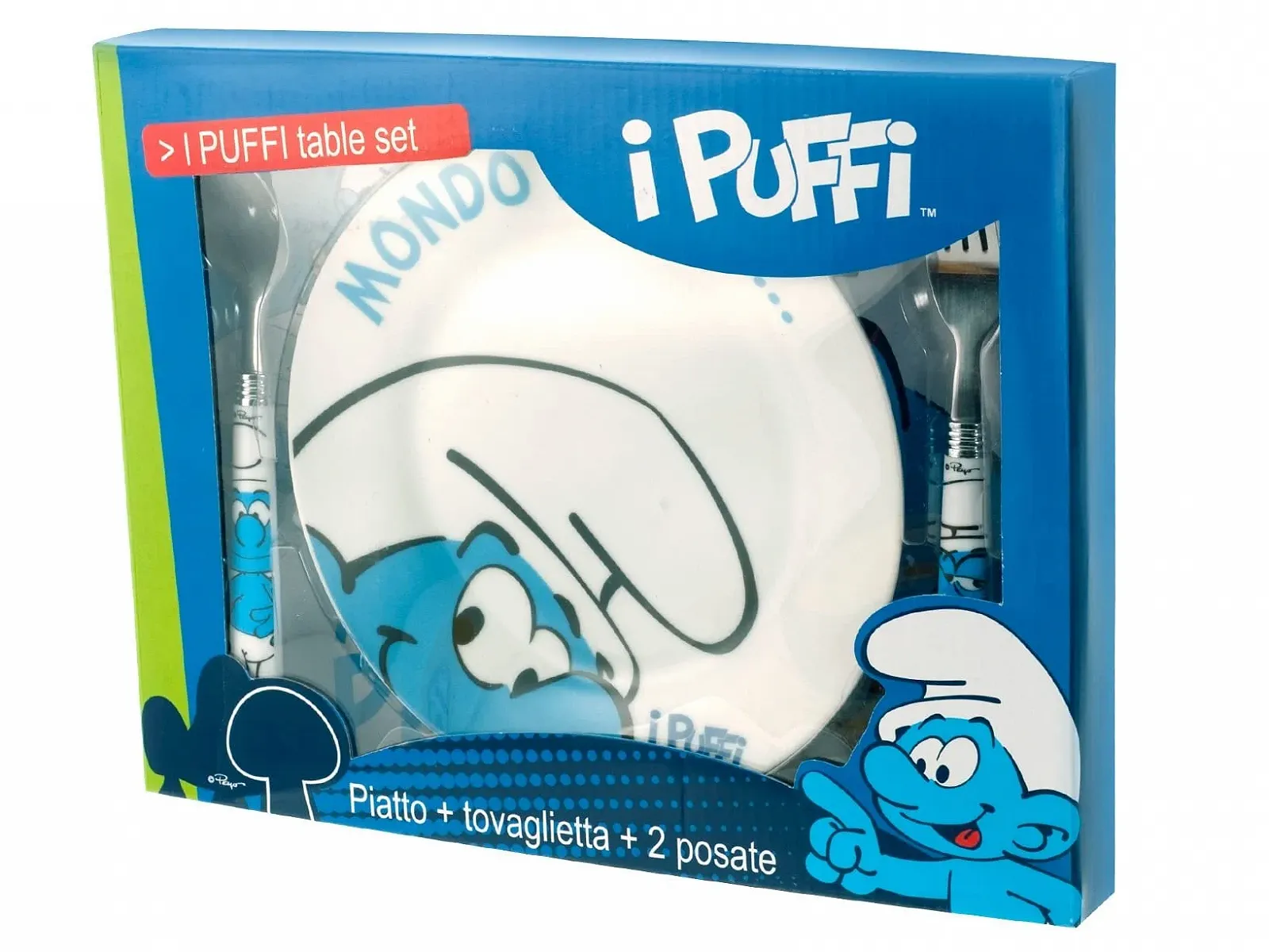 Набор Smurfs, 4 цветные меламиновые тарелки с 2 столовыми приборами, фото №3 Набор Smurfs, 4 цветные меламиновые тарелки с 2 столовыми приборами, фото №3