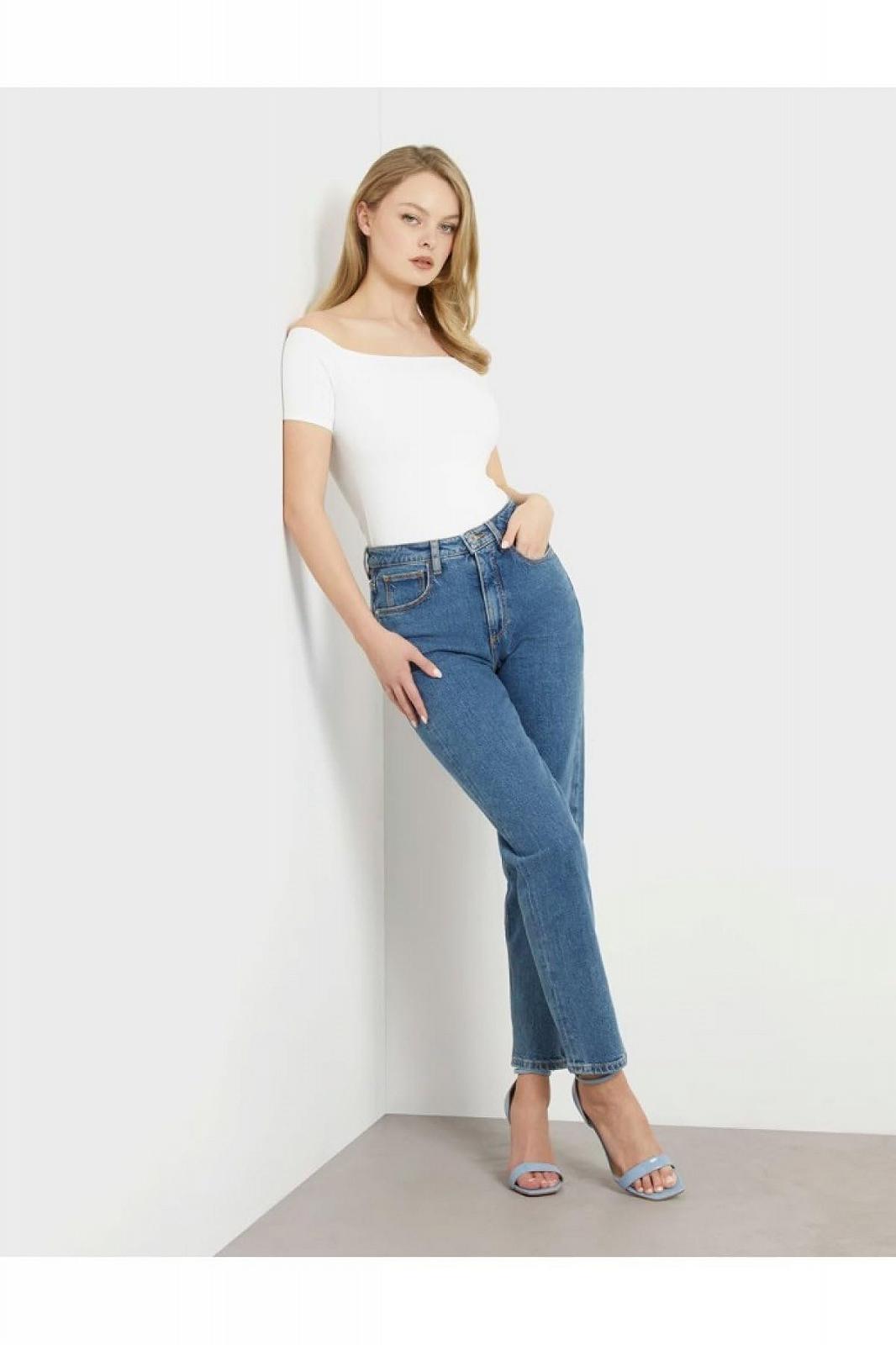 Женская футболка GUESS - Off-The-Shoulder Ribbed Top - Белая - S, фото №2