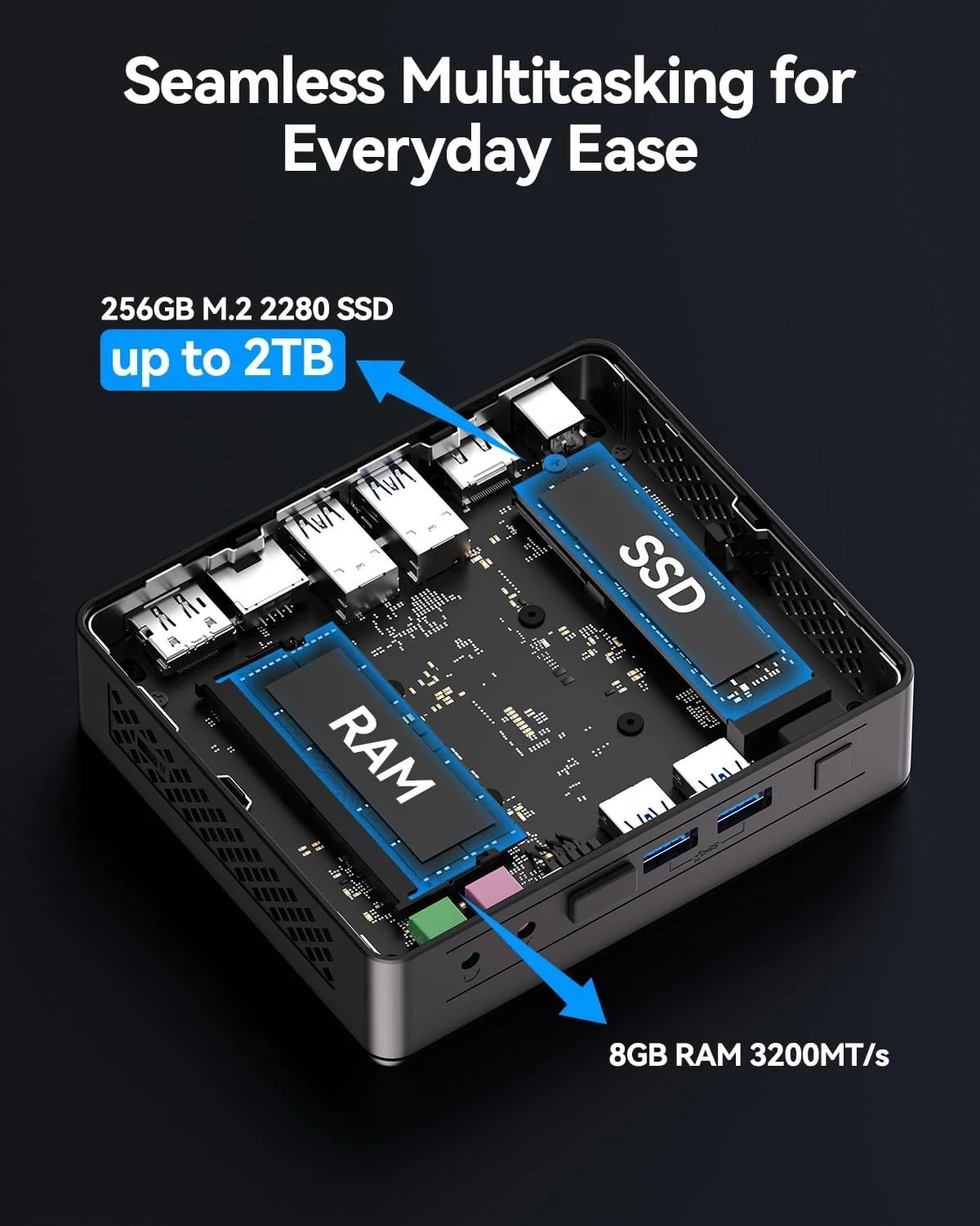 Міні ПК GEEKOM Air12 Lite / Intel N100 / RAM 8GB / SSD 256GB / 1 x HDMI / LAN / Wi-Fi 5 / Bluetooth 5.1 / Windows 11 Pro / Чорний, фото №4