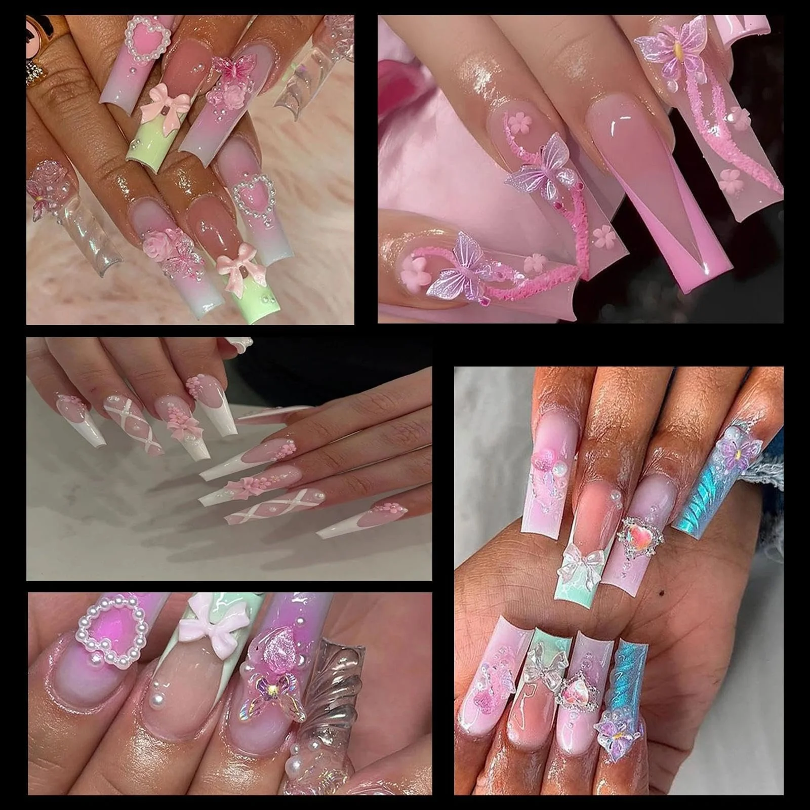 Стразы для ногтей Набор розовые бабочки блестки кристаллы камни инструменты для маникюра, фото №6