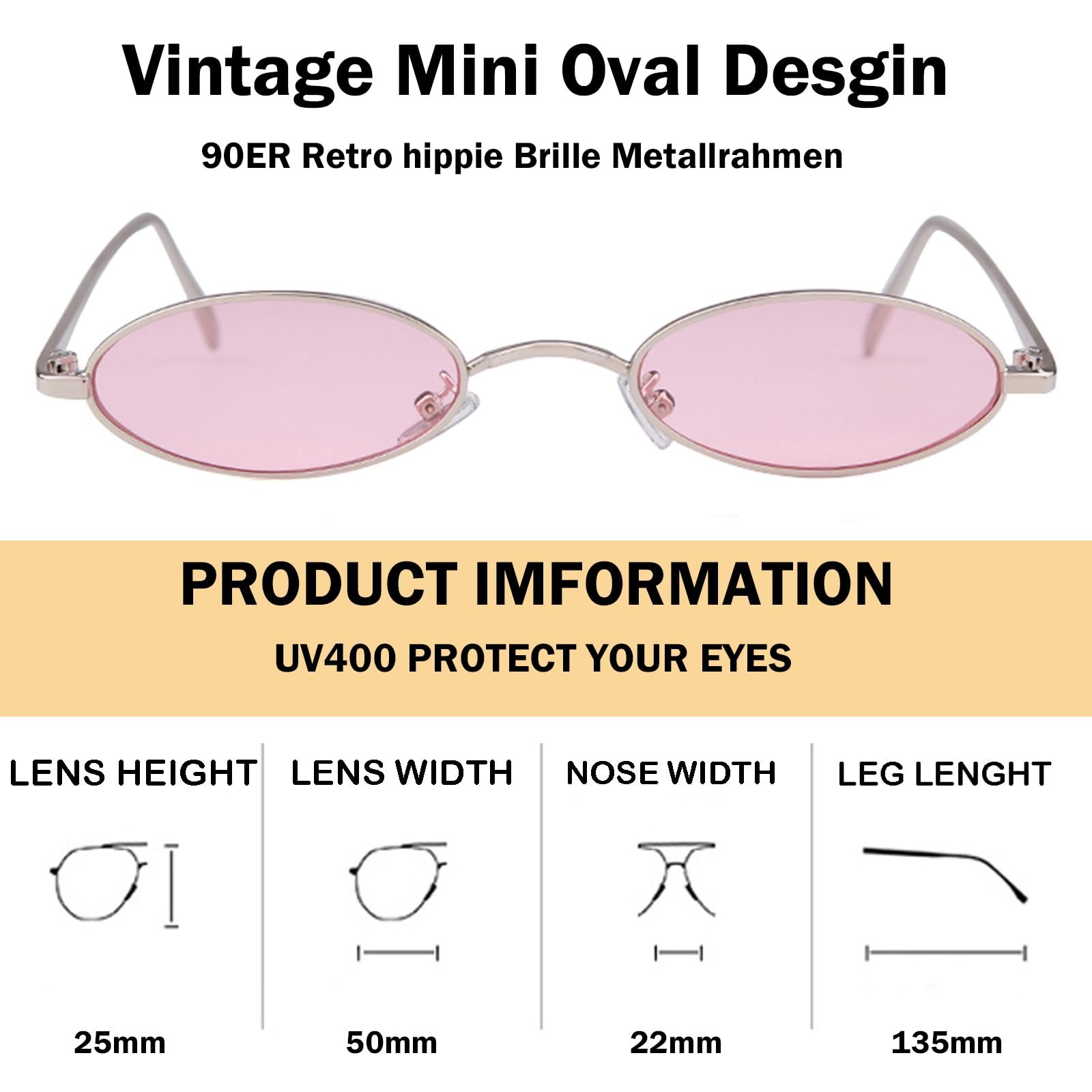 Сонцезахисні окуляри Овальні Laurinny 90s Retro Small Металева оправа, фото №4