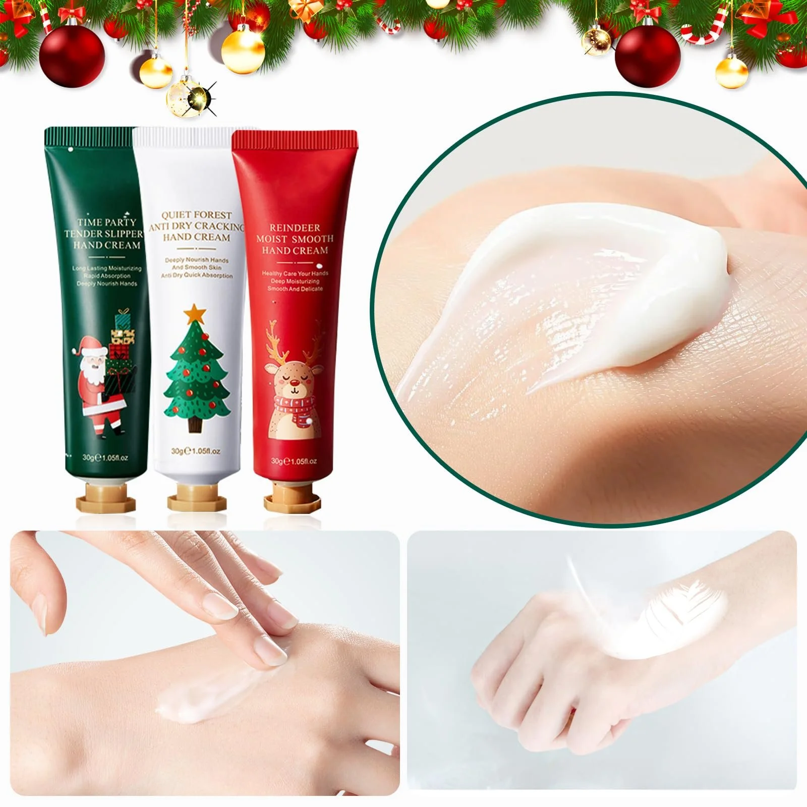 Крем для рук Різдвяний, Набір з 5 міні-кремів для рук, Зволожуючий та живильний, фото №3