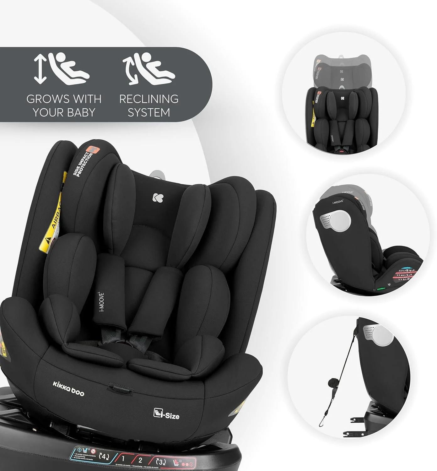 Детское автокресло KikkaBoo i-Moove 2 i-Size / 40–150 см / Поворот на 360° / Чёрный, фото №7