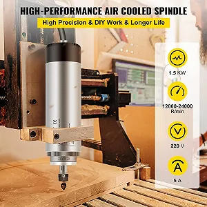 Шпиндельний двигун VEVOR JST-JGF-F65C з повітряним охолодженням / 1,5 кВт / 24000 об/хв / 400 Hz / Срібний synthetic.ua - Фото 1