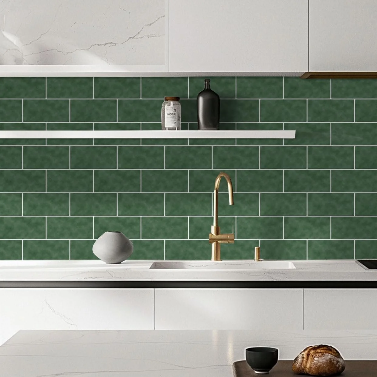 Наклейки на плитку Alwayspon вінілові темно-зелені 24 шт 30 см, фото №2