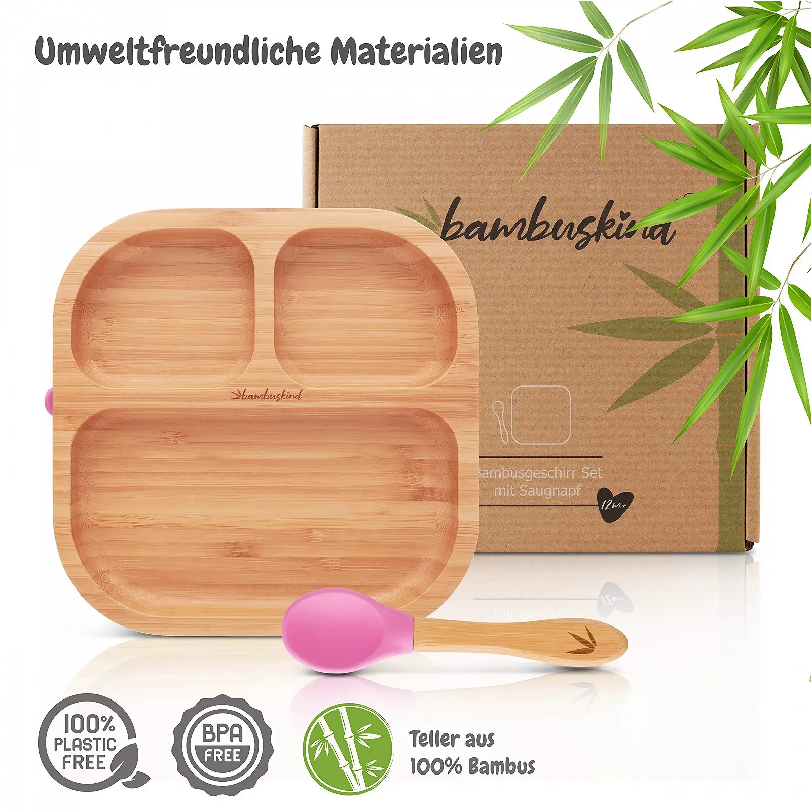 Бамбуковий набір дитячого посуду з екологічного бамбука з гнучкою ложкою, фото №5
