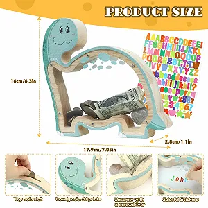 Скарбничка дерев'яна Brachiosaurus у формі динозавра з наклейками прозора synthetic.ua - Фото 1