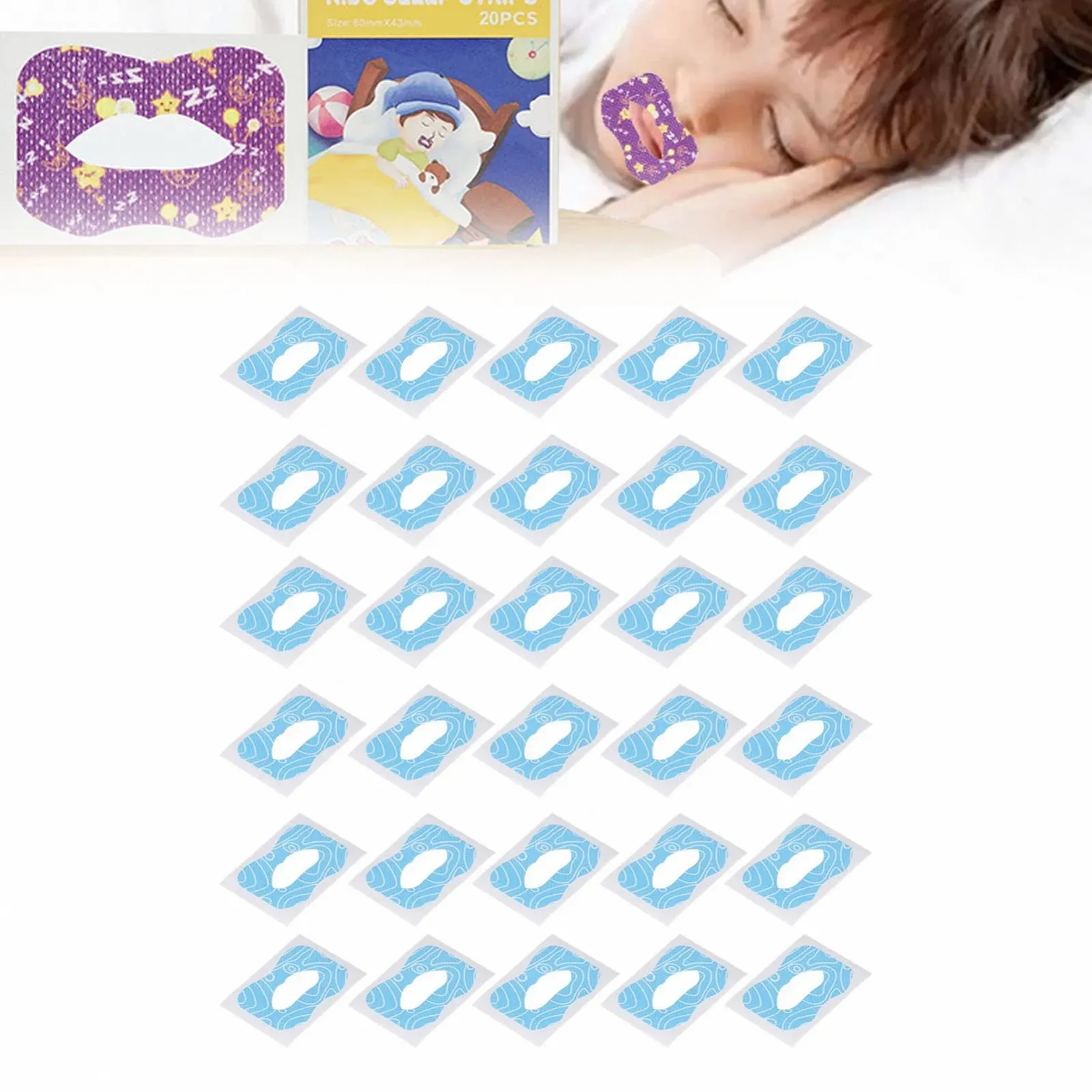 Стрічка для рота для сну Ніжна портативна 30 штук Покращує нічний сон (Синя), фото №3