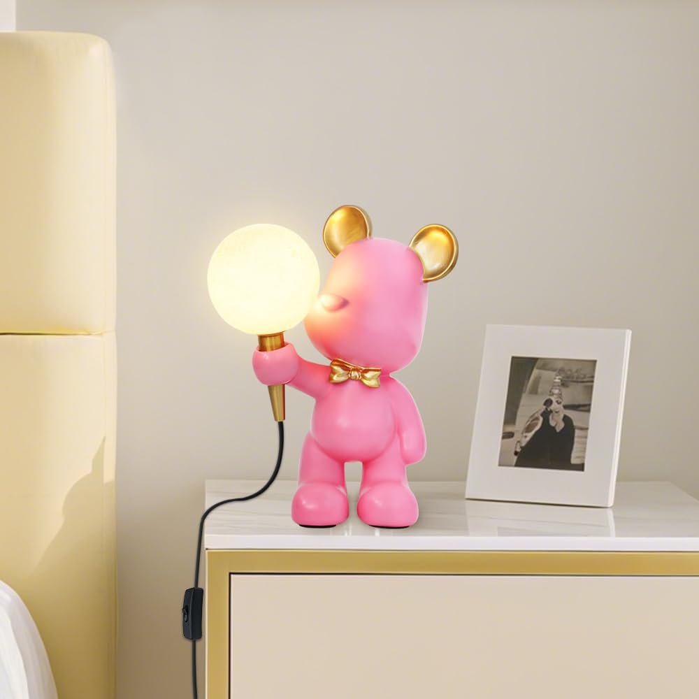 Настільна лампа YESINTO у формі ведмедя зі смоли рожева G9, фото №4