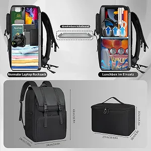 Рюкзак для ноутбука BERTASCHE Lunch 15.6 дюймів з термосумкою 2-в-1 Black synthetic.ua - Фото 1