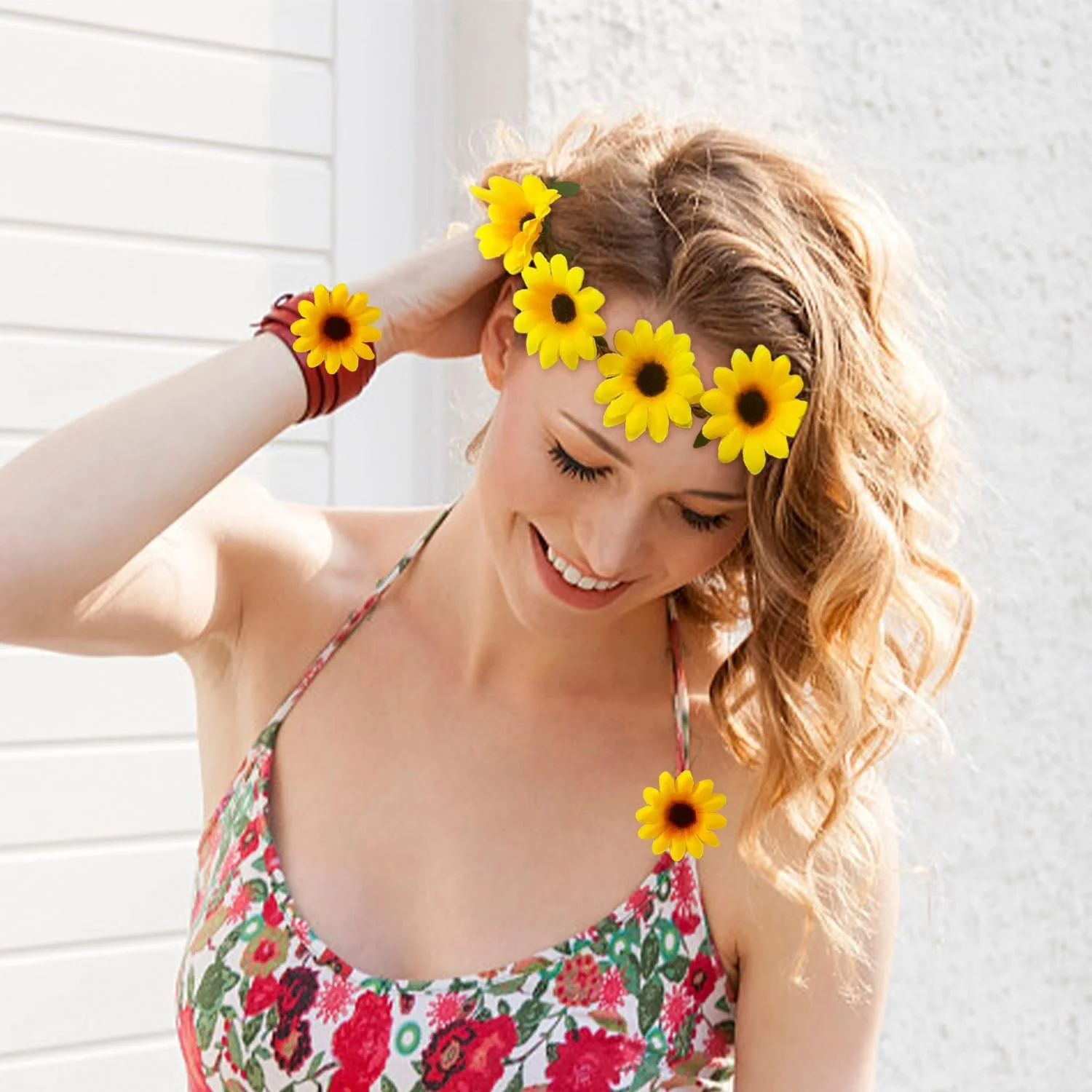 Вінок для волосся з ромашками і 12 маленьких шпильок з ромашками Жовтий, фото №6