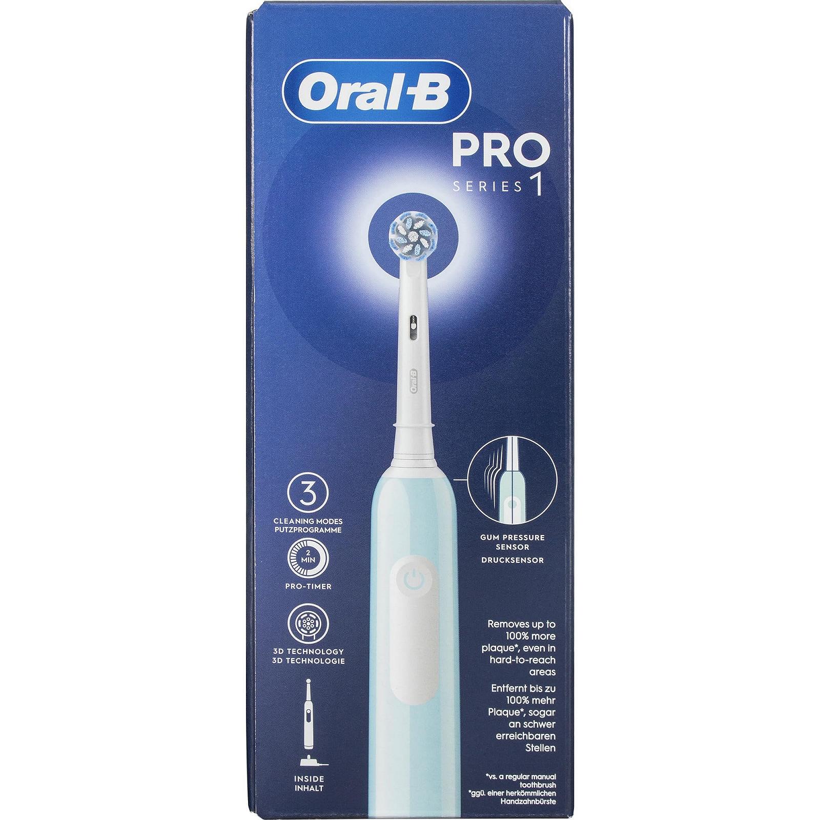 Електрична зубна щітка Oral-B Pro Series 1 акумуляторна з датчиком тиску 1 насадка блакитна, фото №2