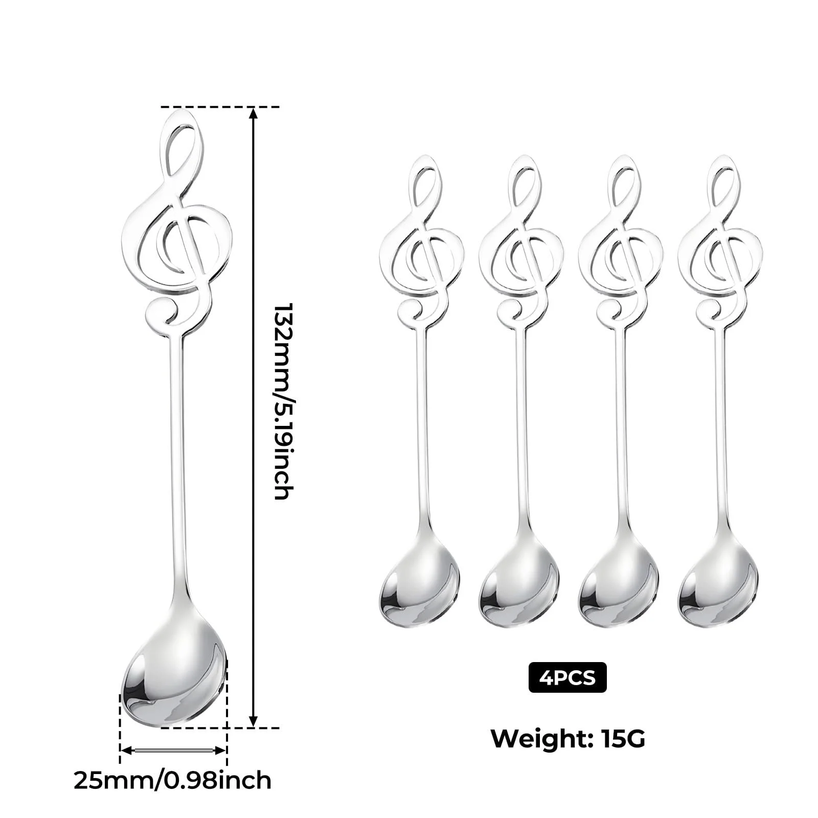 Ложки для кави Набір з 4 шт. Десертна ложка з дизайном музичної ноти, фото №2