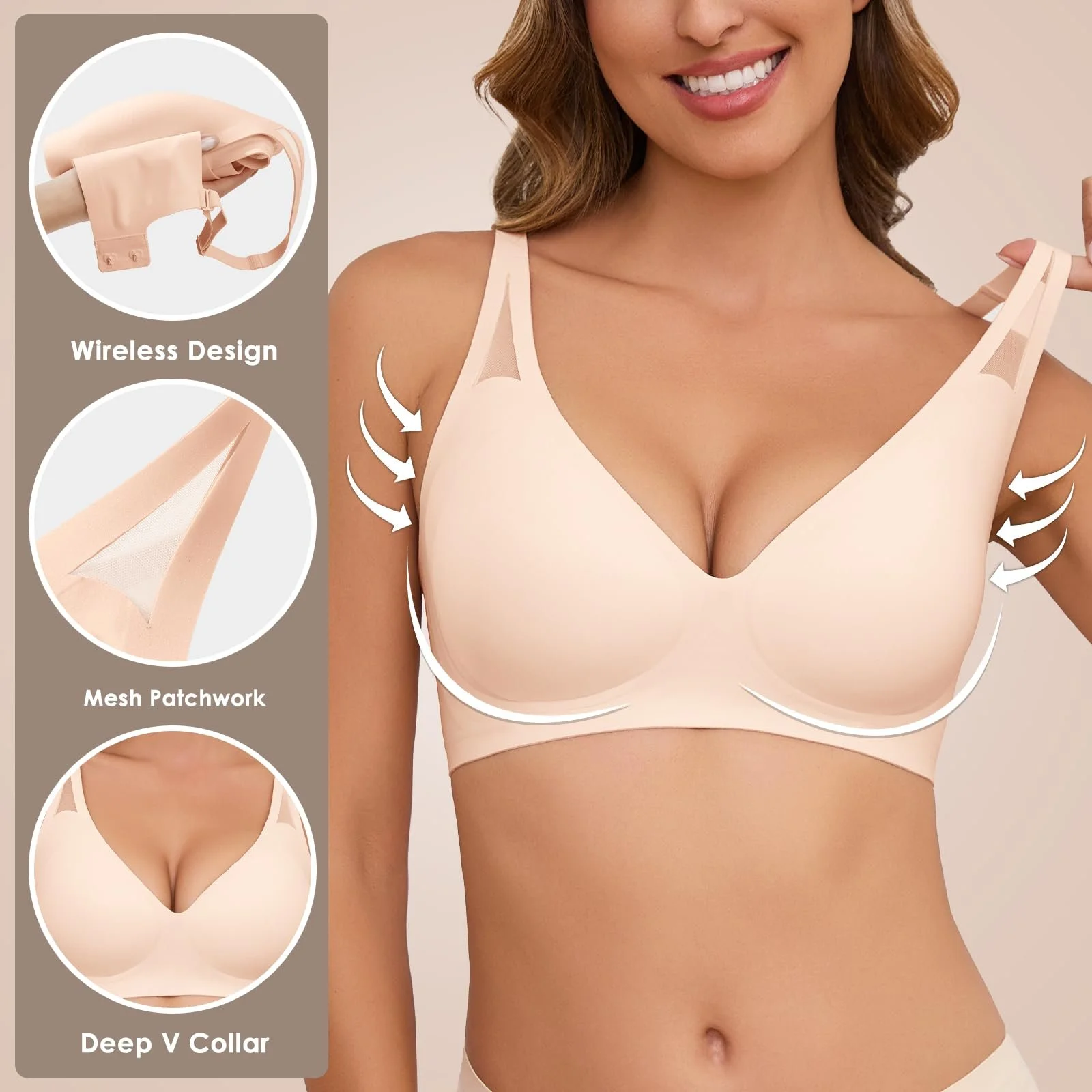 Бюстгальтер Xnova Comfortable безшовный без косточек мягкий push-up с глубоким V-образным вырезом и чашками с подкладкой, фото №2 Бюстгальтер Xnova Comfortable безшовный без косточек мягкий push-up с глубоким V-образным вырезом и чашками с подкладкой, фото №2