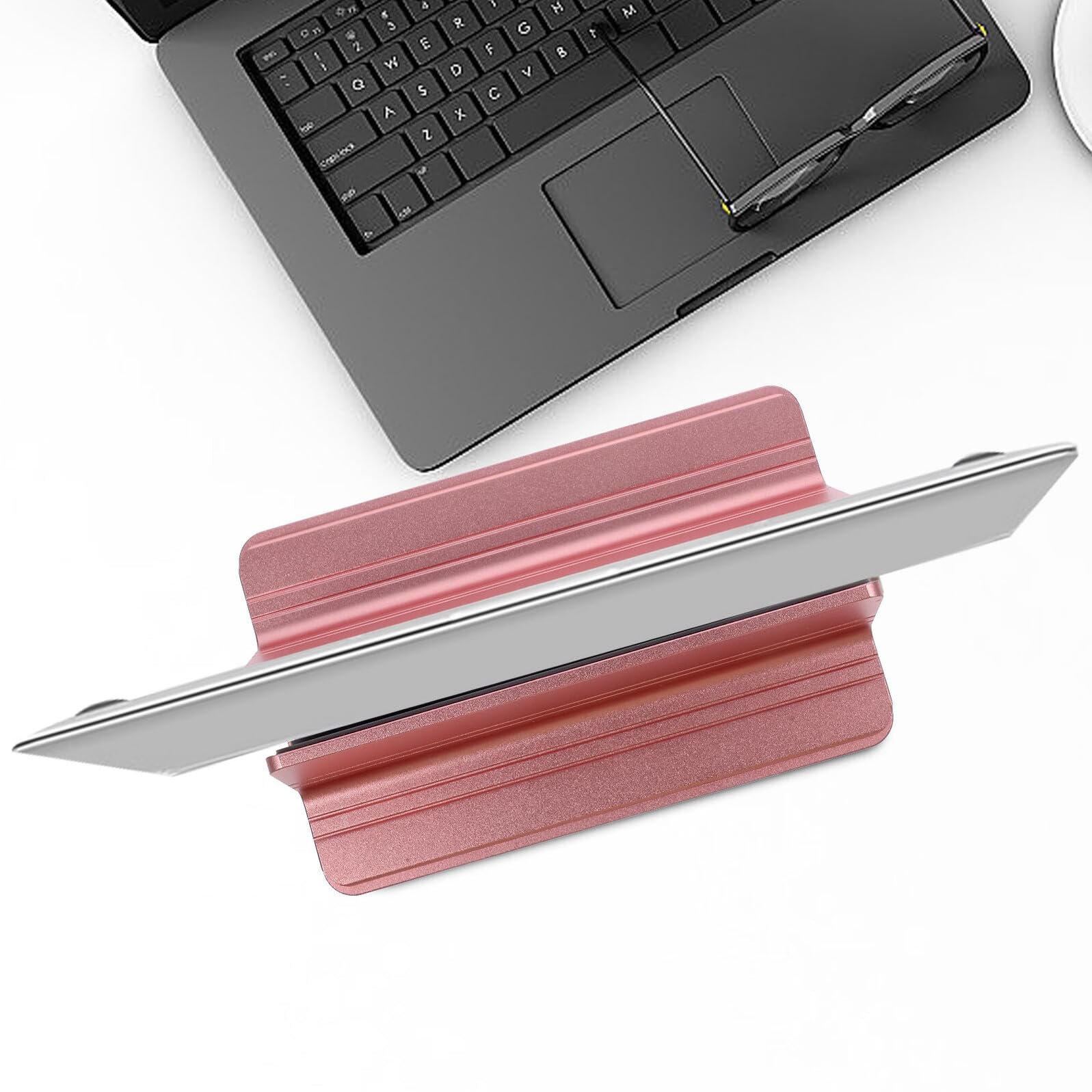 Подставка для ноутбука VANZACK Алюминиевый сплав Вертикальная Регулируемая по высоте Компактная Настольный держатель для ноутбука Планшет Розовое золото, фото №8