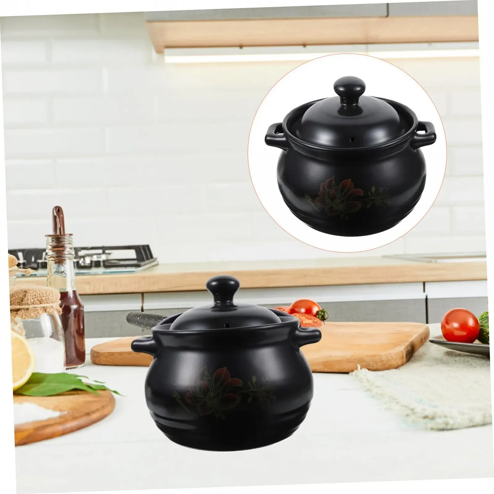 Каструля Ipetboom Керамічна Кам'яна кераміка Чорна з квітковим візерунком, фото №9 Каструля Ipetboom Керамічна Кам'яна кераміка Чорна з квітковим візерунком, фото №9