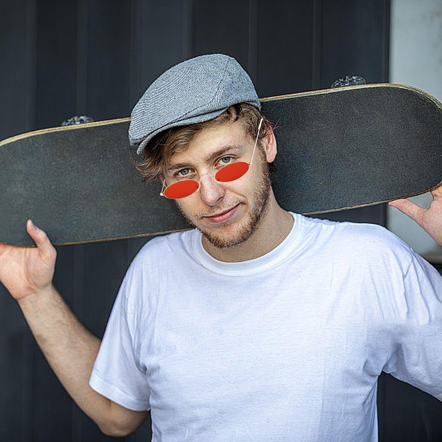 Солнцезащитные очки YSJCHEBS Овальные Ретро Металлические Золотая оправа красная фольга 3 шт., фото №4