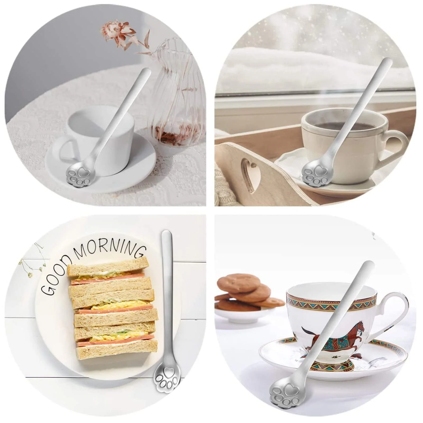 Набір з 4 ложок для морозива Cat Paw Spoon, мультяшна чайна, фото №6