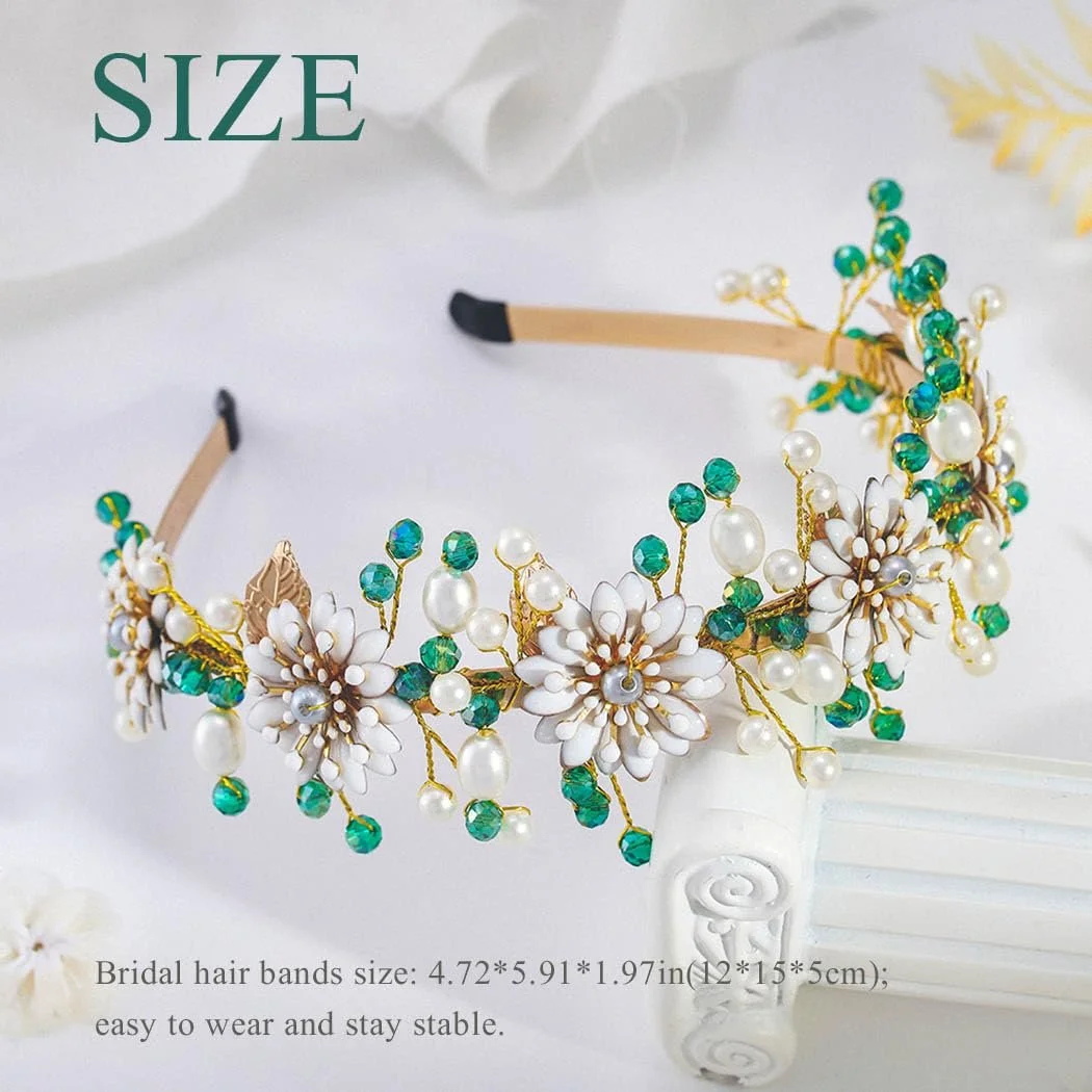 Обруч для волосся Весільний IYOU Квітка Перли Кристал Зелений, фото №6 Обруч для волосся Весільний IYOU Квітка Перли Кристал Зелений, фото №6