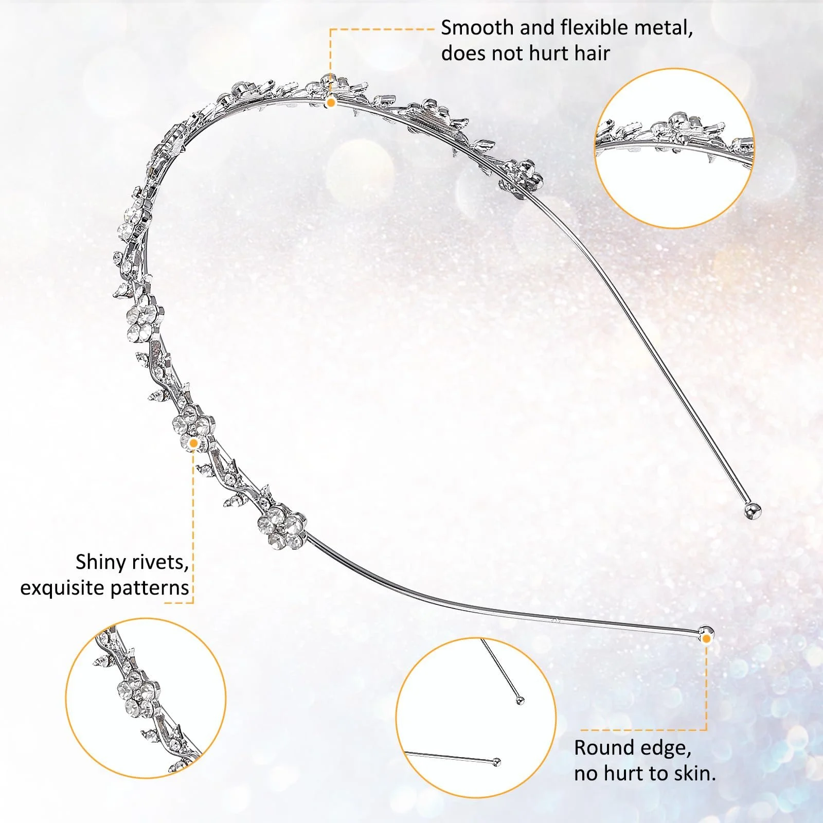 Обруч для волосся Prasacco сріблястий з блискучими камінцями, 4 шт, фото №3 Обруч для волосся Prasacco сріблястий з блискучими камінцями, 4 шт, фото №3
