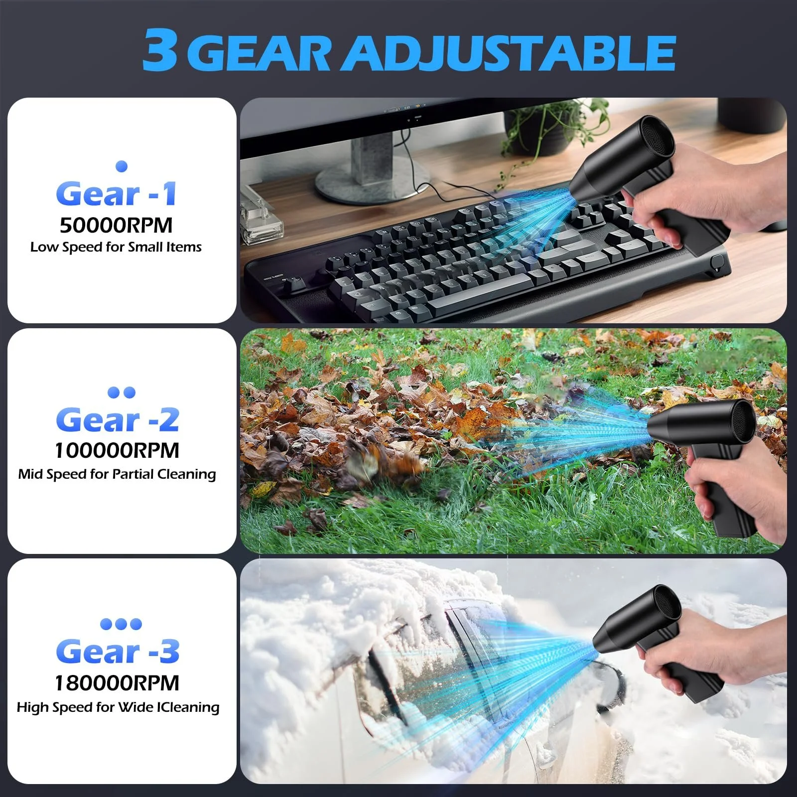 Електричний очищувач повітря 130000 RPM 3 швидкості Adjustable, фото №3