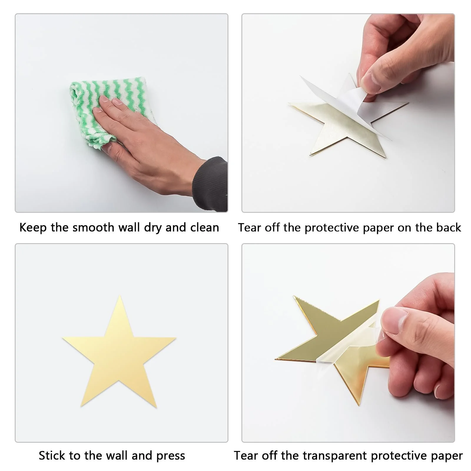 Дзеркальні наклейки Зірка Набір 68 шт. Акрилові Золоті, фото №5