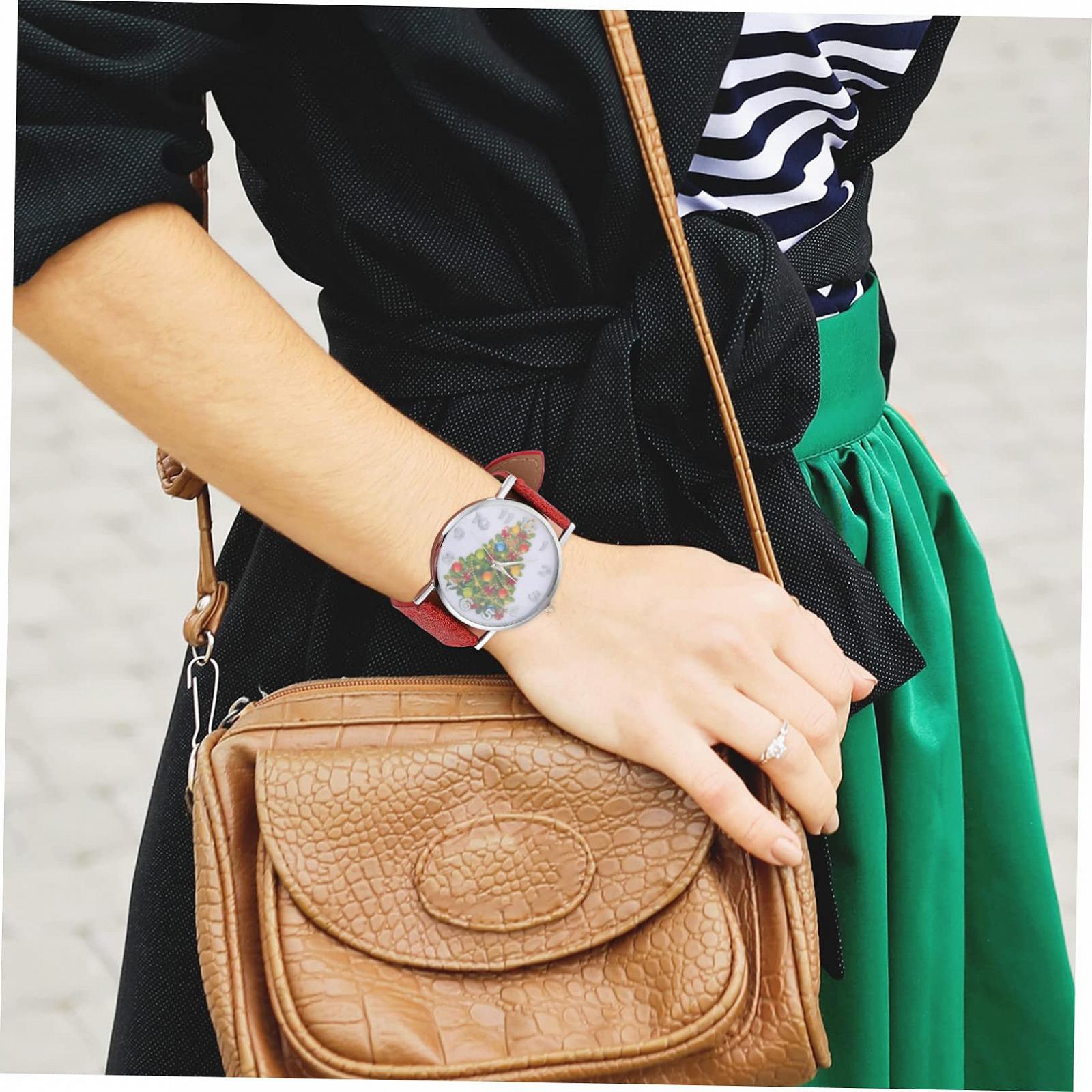 Часы женские PartyKindom Рождественская елка Кварцевые с кожаным ремешком Легкий дизайн, фото №7 Часы женские PartyKindom Рождественская елка Кварцевые с кожаным ремешком Легкий дизайн, фото №7