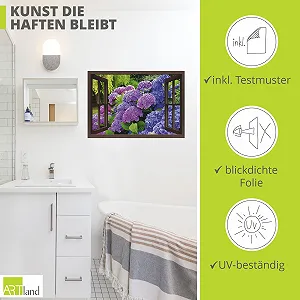 Наклейка на стіну Artland Aquaphoto Window View Hydrangeas in the Garden Вінілова плівка Пурпуровий synthetic.ua - Фото 1